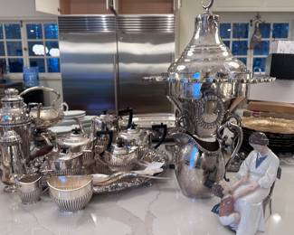 Silver serving pieces.