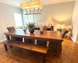 Reclaimed Teak 10' long dining table and bench