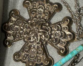 large ornate sterling cross pendant