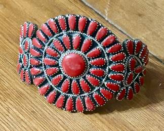 Large coral cuff and sterling bracelet 