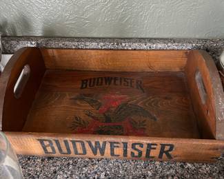 vintage wooden Budweiser tray with handles