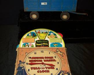 Big Blue Metal Wagon     Vintage Mother Goose Reading Wheel