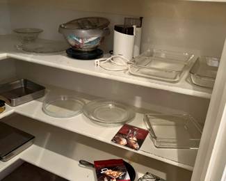 other angle of items, some casserole dishes as well as some aluminum pans
