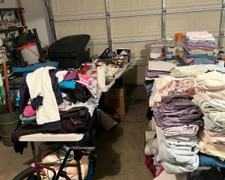 linens, clothes, a walker, office supplies and more