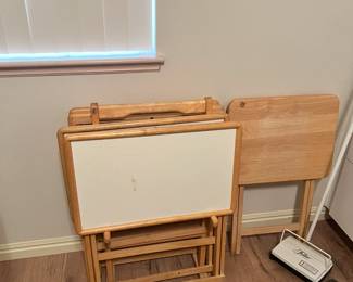 antique style tray tables with white tray section