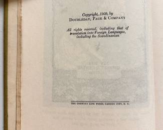 Inside page of A Girl of the Limberlost, by Gene Stratton-Porter, 1909, hardcover, publishers Grosset & Dunlap Publishers, New York
