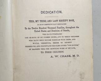 Inside page of Inside pages of Dr. Chase's Last and Complete Work by A. W. Chase, 1898 Memorial Edition, Third Last and Complete Receipt Book and Household Physician, hardcover, publishers F. B. Dickerson Co. Detroit Michigan