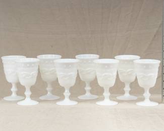 A set of eight vintage Fostoria Wistar milk glass goblets, mid century modern 1958 - 1965