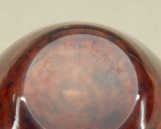 Closeup of signed art glass vase by Muller Frères Luneville, France