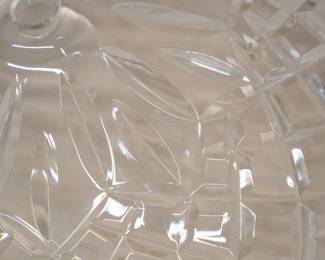Closeup of the vintage signed Waterford Crystal flush mount ceiling light fixture