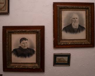 19th c portraits framed in lovely antique oak and gesso frames, circa 1880’s