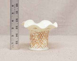 A Northwood Grape Arbor pattern Nutmeg Stain custard glass uranium glass vase