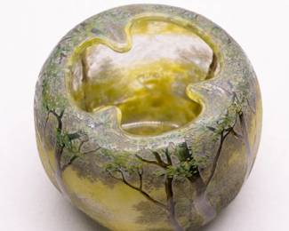 Another view of the Daum Nancy cameo glass vase with a forest view, signed