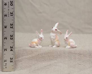 Three vintage hand painted Lefton porcelain white rabbit figurines