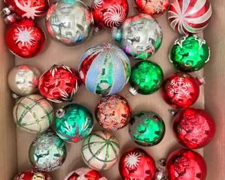 Tons of vintage and antique figural Christmas Tree ornaments, many German, including hand painted flower decorated, glitter, and so much more!