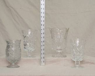 Vintage EAPG Westmoreland Old Quilt clear celery vase, with more EAPG and cut crystal vases