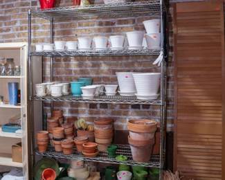 Gardening supplies and indoor planters, holiday decorations, vintage table linens