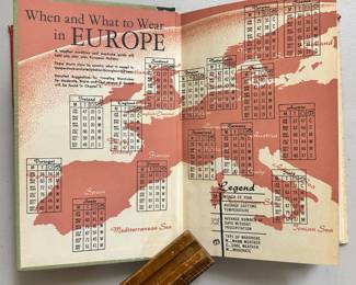 Inside cover of Aboard and Abroad Olson's Complete Travel Guide to Europe, by Harvey S. Olson, 1955, hardcover