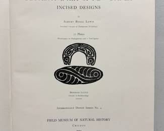 Inside page of Decorative Art of New Guinea Incised Designs by Albert Buell Lewis, 1925, softcover, Field Museum of Natural History, Chicago