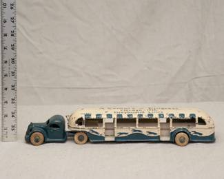 A hard-to-find cast iron Chicago World's Fair "A Century of Progress" Greyhound Lines Arcade Transport toy model.