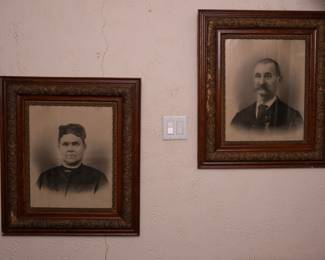19th c portraits framed in lovely antique oak and gesso frames, circa 1880’s
