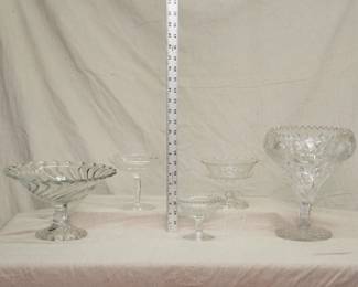 More classic vintage EAPG clear glass footed bowls / compotes