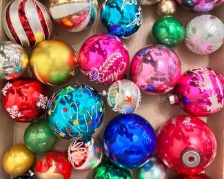 Have a holly jolly Christmas with these vibrant vintage Christmas tree ornaments , many with hand painted decoration