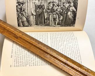 Illustration inside The Great Controversy Between Christ and Satan, by Mrs. E. G. White, 1888, hardcover, tooled leather 