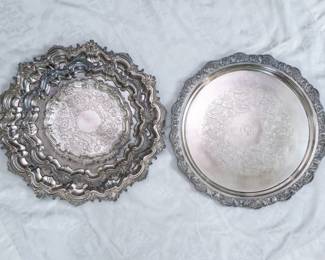 Gorgeous silver plate salvers, trays, perfect for serving cocktails or as centerpieces