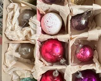 Classic vintage Christmas glass ornaments in glowing colors, textures and patterns