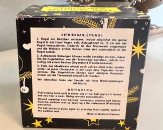 Another view of the vintage Christmas Musical Ball from West Germany, still in original box