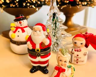 Christmas snowman, angels, Santa Claus figurines
