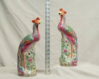 A large pair of Chinese export porcelain famille-rose figures of phoenixes
