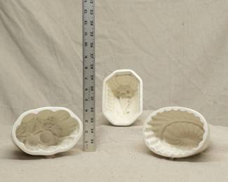 Another view of the two antique Wedgwood jelly moulds and one antique Copeland jelly mould