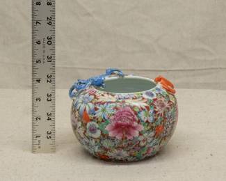 Antique Chinese export porcelain famille rose millefleur "dragon and bat" bowl
