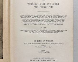 Inside pages of In Defense of the Union or Through Shot and Shell and Prison Pen, by John W. Urban, hardcover, 1887, first edition published by Monarch Book Company