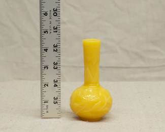 A Chinese Peking Glass Imperial yellow vase with raised floral decoration