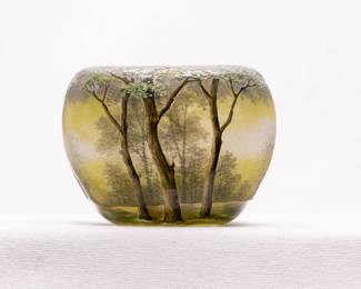 Daum Nancy cameo glass vase with a forest view, signed, a beautiful example of French art glass