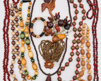 Just some of the costume jewelry available at this estate sale - wooden beaded becklaces 