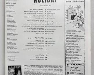 Inside page of Holiday Magazine Travel Europe 1968, magazine