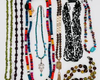 A colorful selection of beaded necklaces