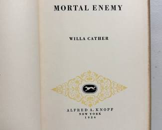 Inside page of My Mortal Enemy, by Willa Cather, first edition, 1926, hardcover with slipcase, published by Alfred A. Knopf, New York 