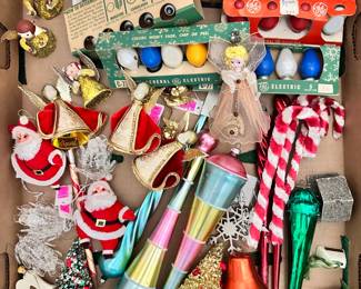 FAB Vintage Christmas Tree light bulb replacements, spectacular small hand crafted angels and Santa Claus tree ornaments, candy cane ornaments and more 