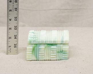 Another view of the vintage Akro Agate Company uranium glass slag glass lidded trinket or powder box