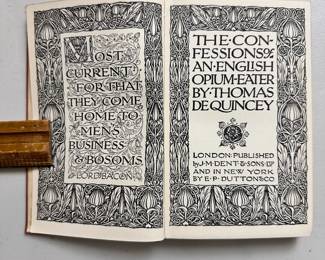 Inside pages of Confessions of an English Opium Eater by Thomas De Quincey, hardcover, 1910, J. M. Dent & Sons Ltd / E. P. Dutton & Co