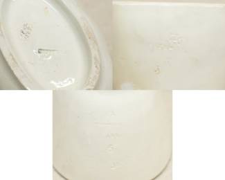 Closeups of the two antique Wedgwood jelly moulds and one antique Copeland jelly mould