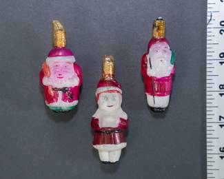 Vintage 1940s Santa Claus Christmas light bulbs, hand painted milk glass, double sided figures