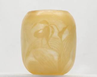 Émile Gallé Nancy signed art glass vase, pale gold color with graceful floral design