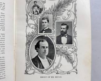 Inside page of The First Battle A Story of The Campaign of 1896 by  William J. Bryan, first edition leather hardcover, 1896, presentation W. B. Conkey Company publishers