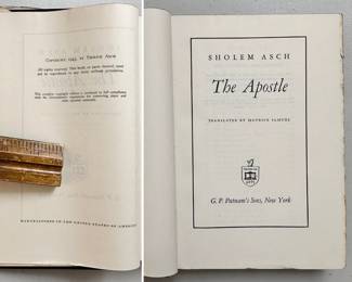 Inside pages of The Apostle: A Novel Based on the Life of St. Paul [Signed] by Sholem Asch, published by G. P. Putnam's Sons, New York, 1943